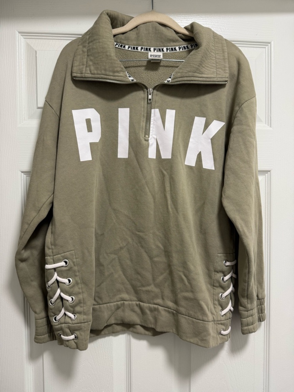 VS PINK Half-Zip Pullover Sweatshirt in Olive